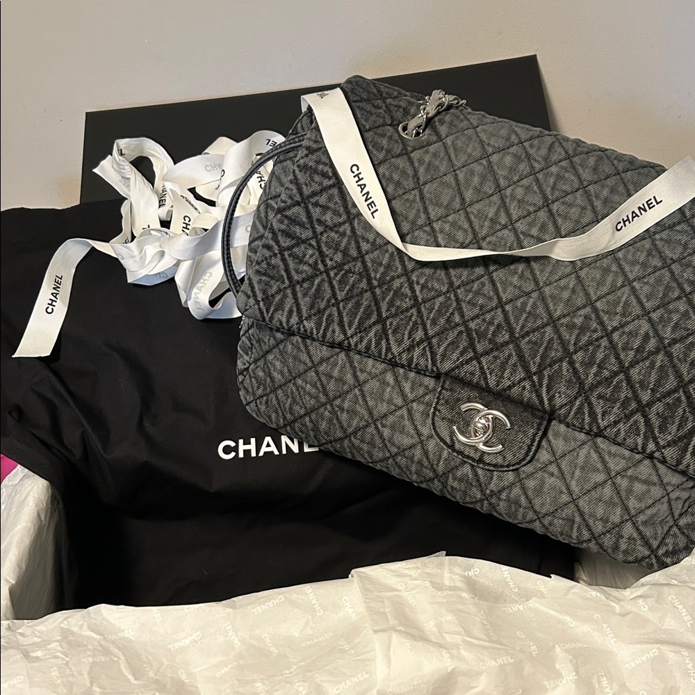 CHANEL Dark Gray Quilted Shoulder Bag